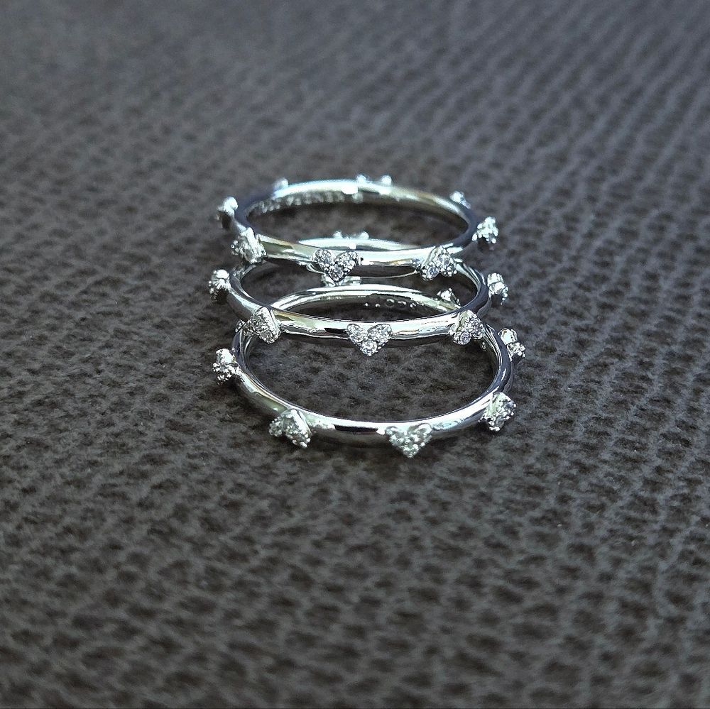 Kendra Scott "Haven" Silver🤍 Crystal Heart❤️ Rings💍 Trio3️⃣ - Picture 10 of 16